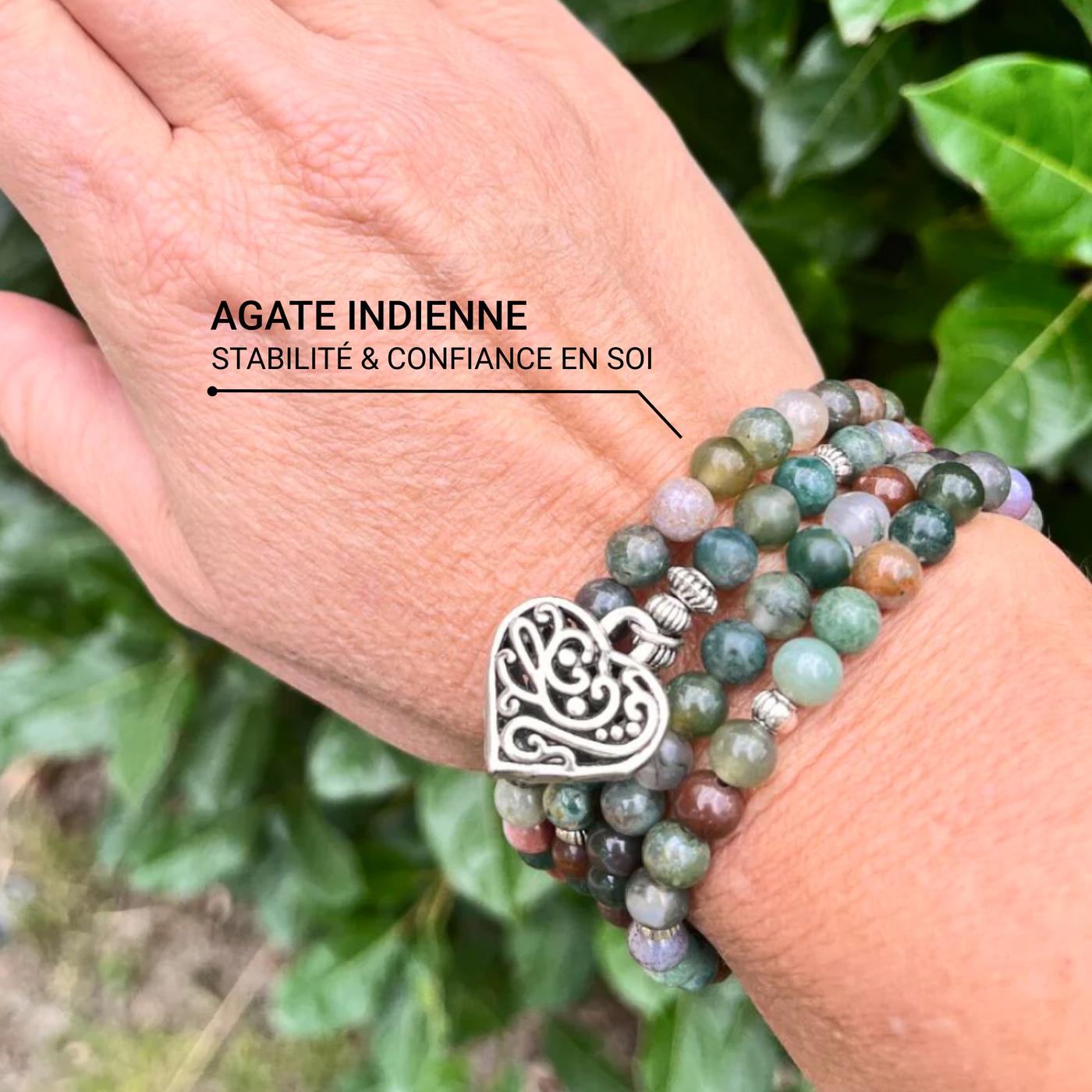 Bracelet Mala "Énergie Lumineuse" en Agate Indienne - Bijou de Bien-être et Harmonie