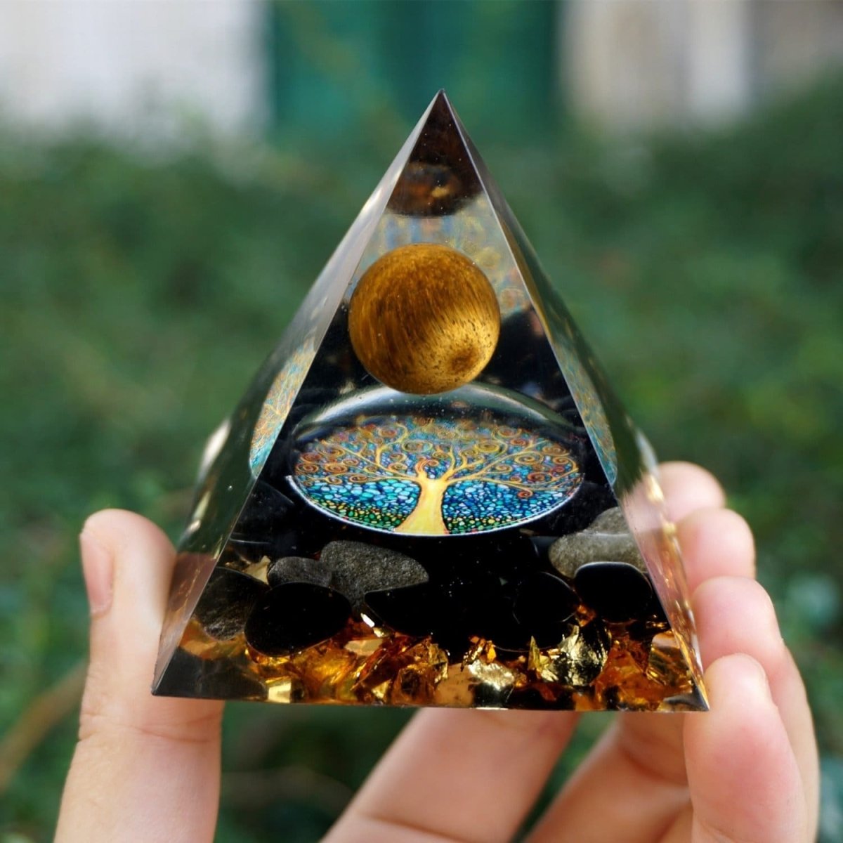 Orgonite "Arbre de Vie Renaissant" en Oeil de Tigre & Obsidienne - Bijou de Bien-être et Harmonie