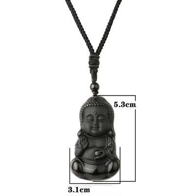 Pendentif Bouddha en Obsidienne Noire - Bijou de Bien-être et Harmonie