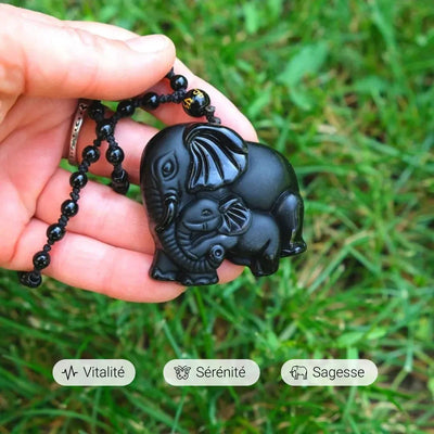 Pendentif "Éléphant" en Obsidienne Noire - Bijou de Bien-être et Harmonie