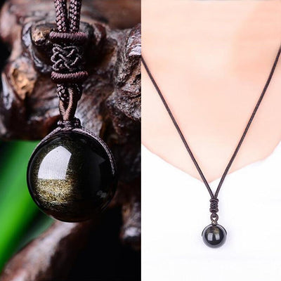 Pendentif "Sphère" en Obsidienne Dorée - Bijou de Bien-être et Harmonie