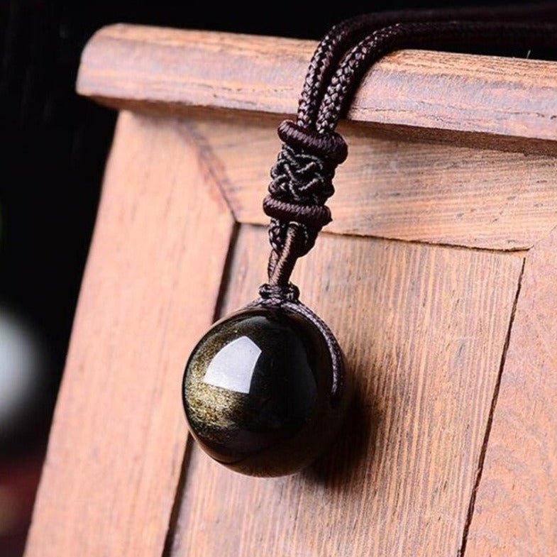 Pendentif "Sphère" en Obsidienne Dorée - Bijou de Bien-être et Harmonie