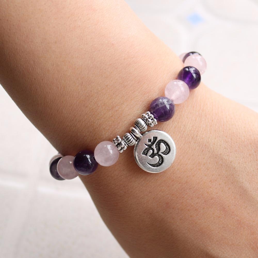 Bracelet "Amour & Spiritualité" en Améthyste & Quartz Rose - Bijou de Bien-être et Amour