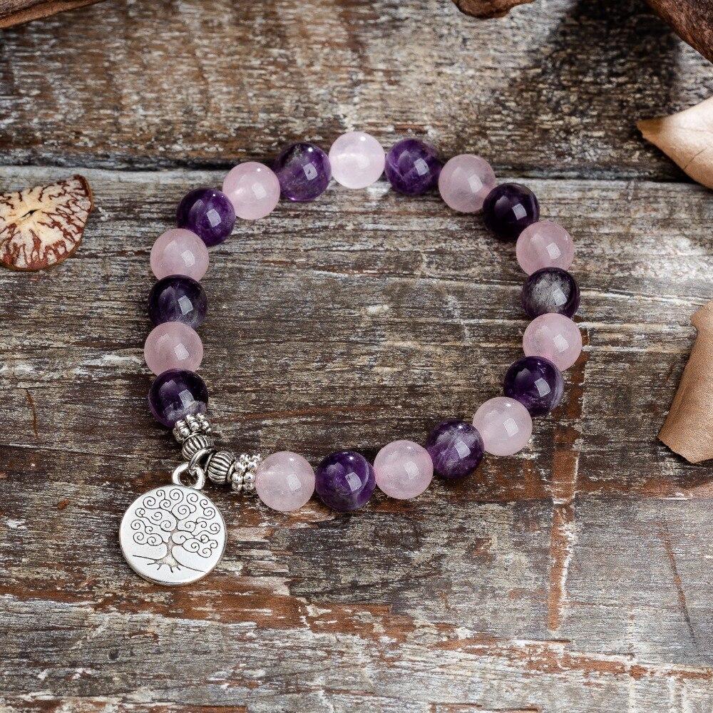 Bracelet "Amour & Spiritualité" en Améthyste & Quartz Rose - Bijou de Bien-être et Amour